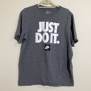 Nike Mens Shirt Size Large Short Sleeve Just Do It Spell Out Gray Cotton